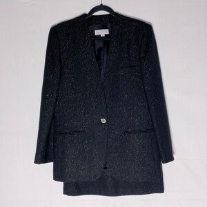 Vintage Jones New York Black Wool W Gold Metallic Flecks Skirt Suit S/M